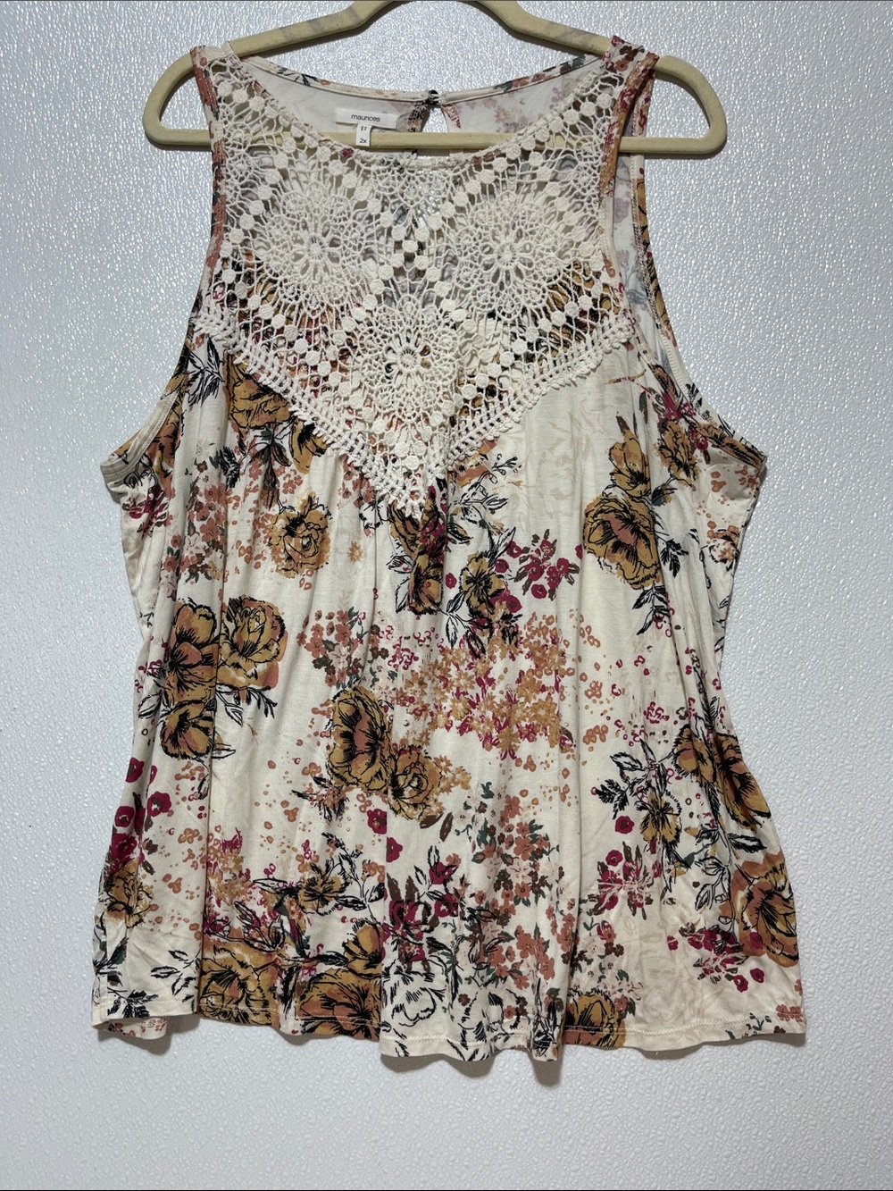 3/$30 Maurice’s Cream Floral Crochet Yoke & Floral Mustard and Dusty Rose Top